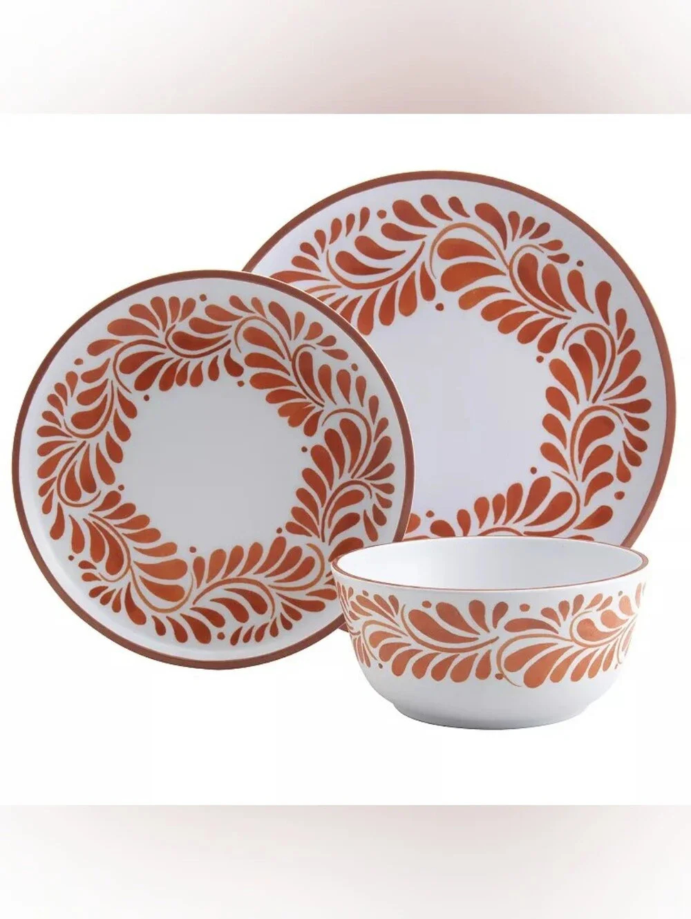 INFUSE 11 Piece Lebrillo Pattern Melamine Dinnerware Set for Outdoor Dinner Set